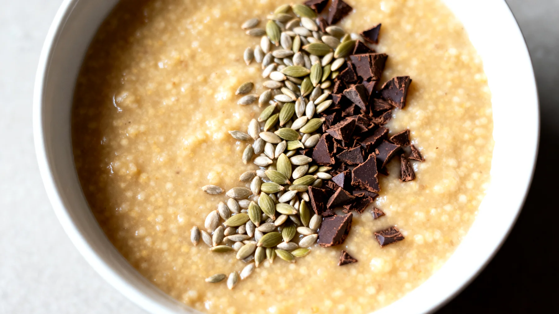 Amaranth-Porridge mit Hanfsamen und Kakao-Nibs"