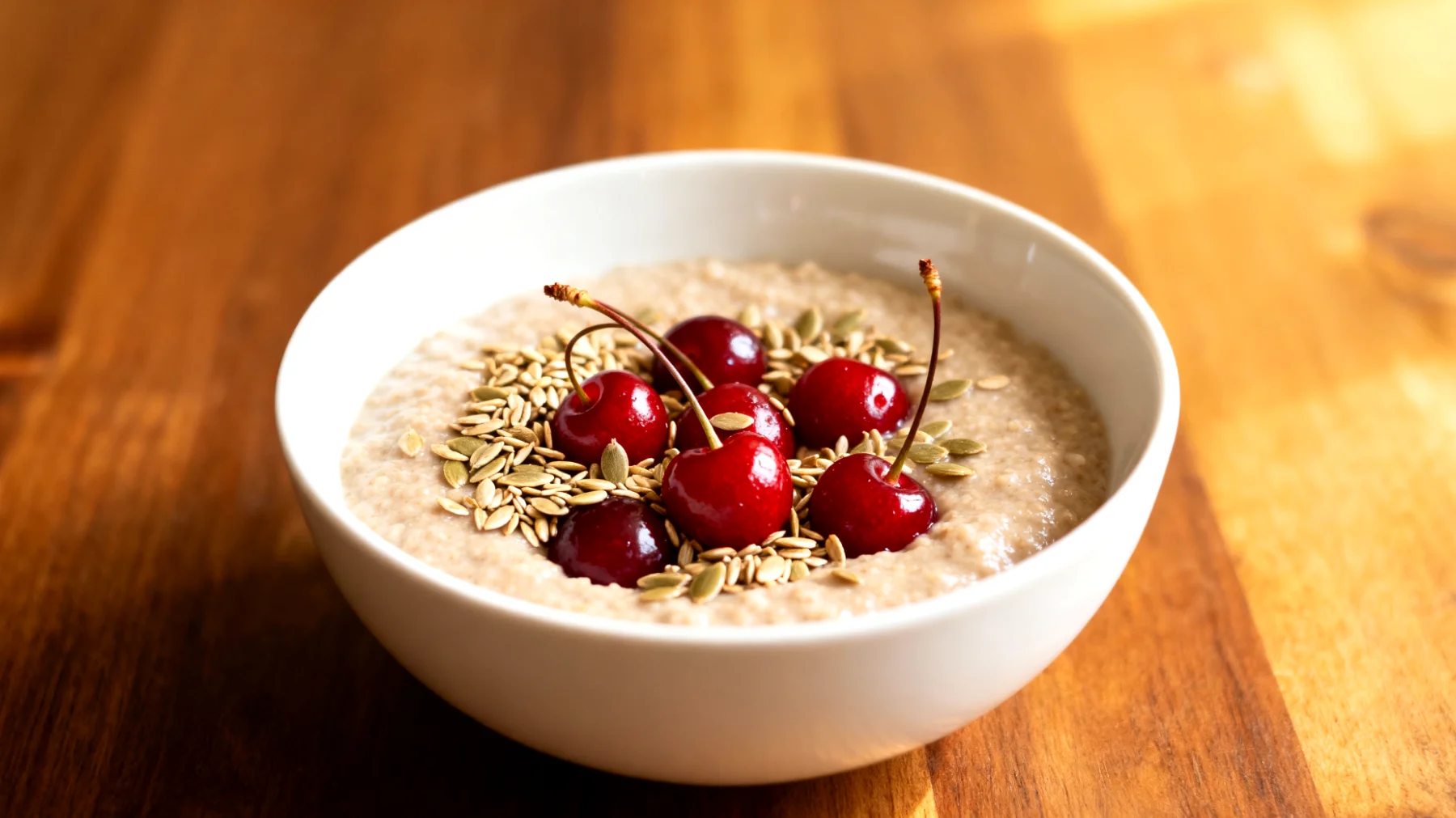 Amaranth-Porridge mit Hanfsamen und Kirschen"