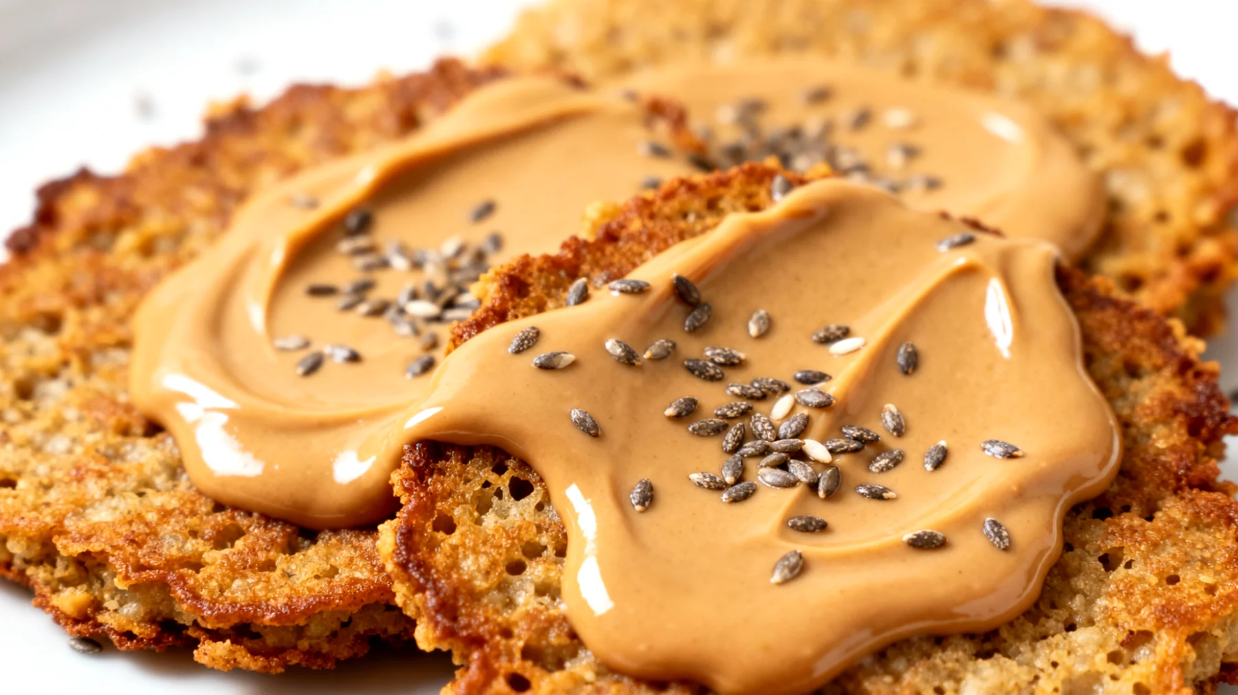 Amaranth-Puffer mit Mandelbutter und Chiasamen"