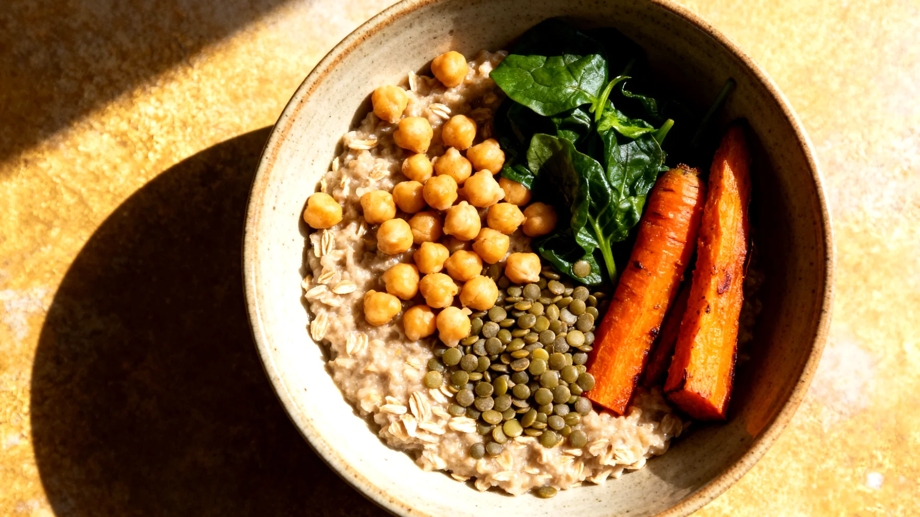 Haferbrei mit Hülsenfrüchten und Gemüse (herzhafter Porridge)"