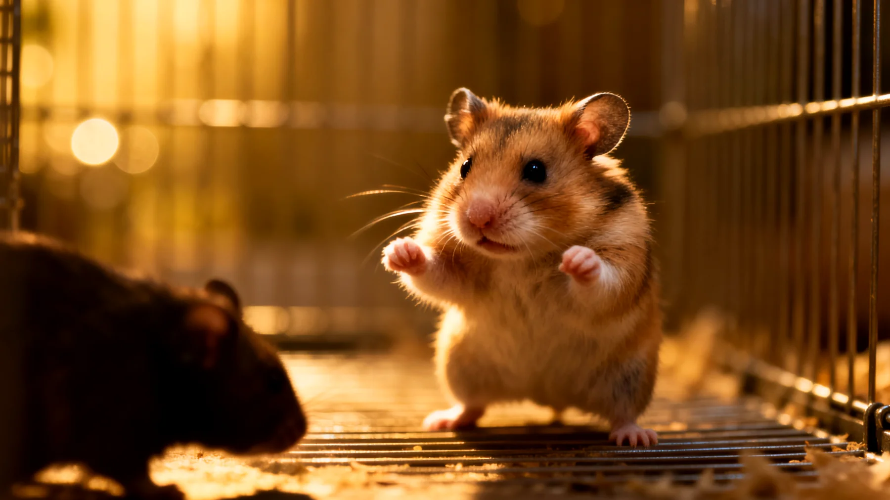 Hamster können aggressives Verhalten zeigen oder gestresst werden, wenn sie mit anderen Tieren zusammenleben, da sie territorial und Einzelgänger sind"
