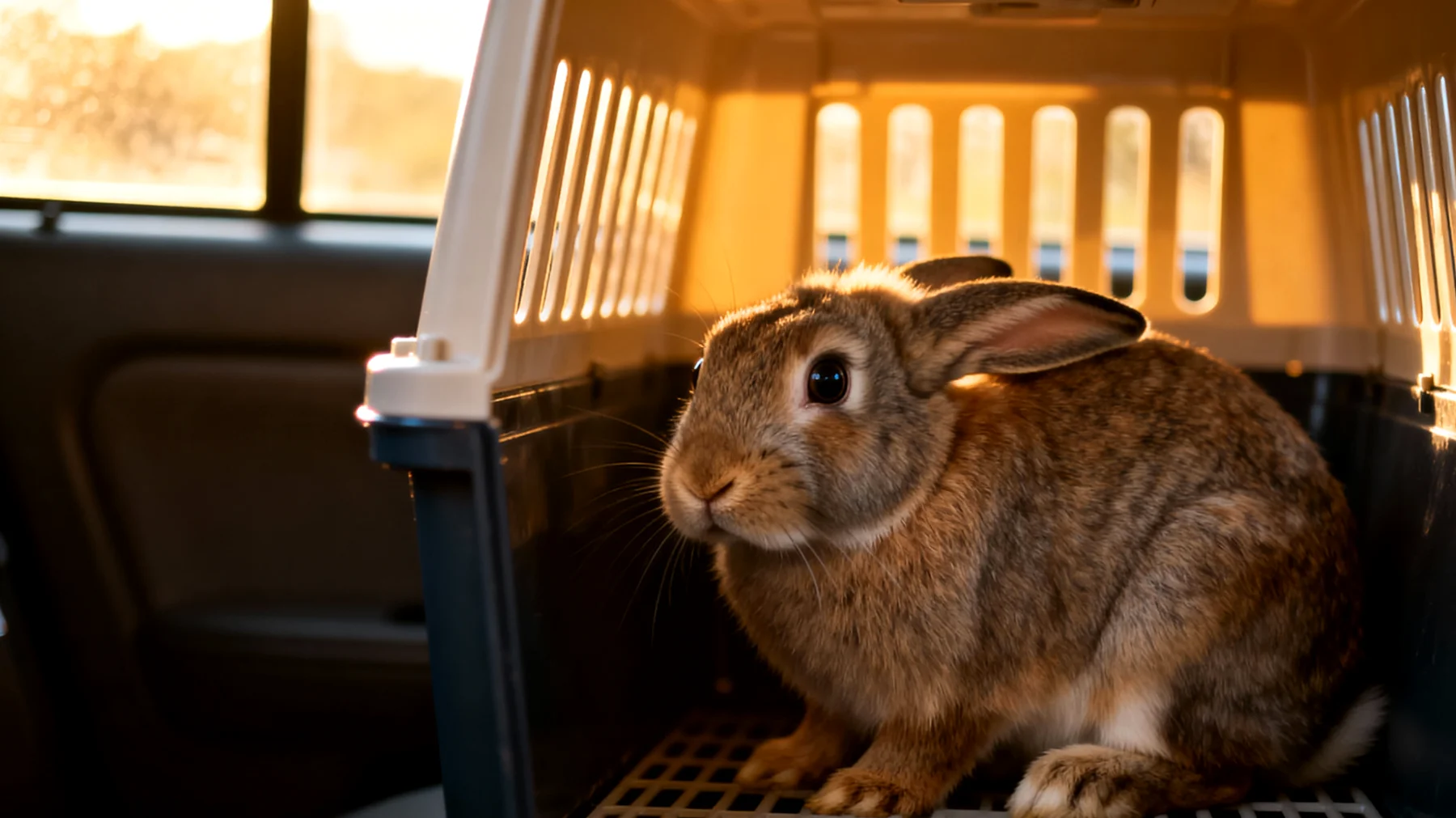 Kaninchen zeigen während Reisen häufig starken Stress durch ungewohnte Umgebungen, Transportboxen und Bewegungen, was zu Angst, Appetitlosigkeit und gesundheitlichen Problemen führen kann"