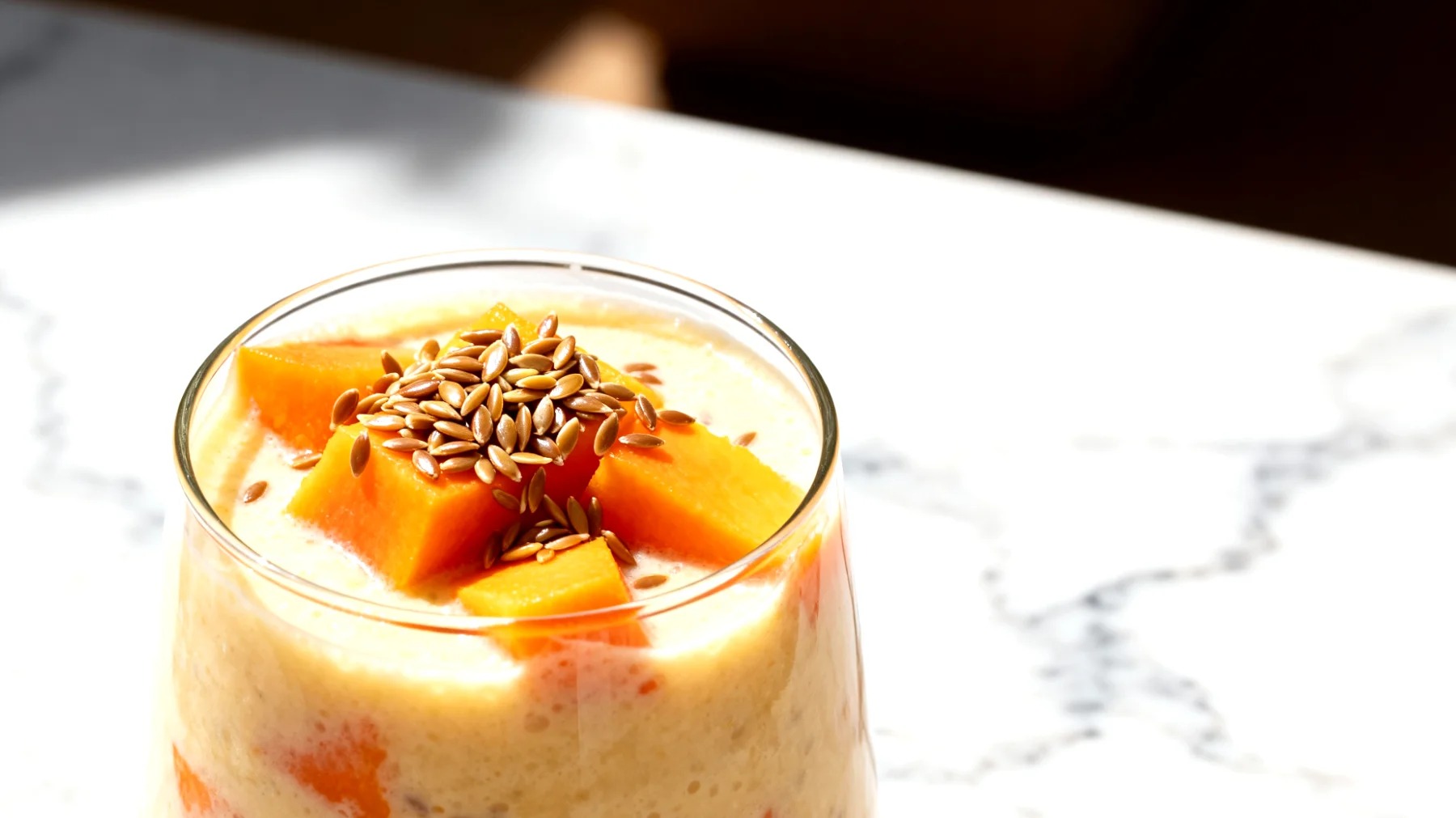 Kefir-Smoothie mit gekeimten Leinsamen und Papaya"