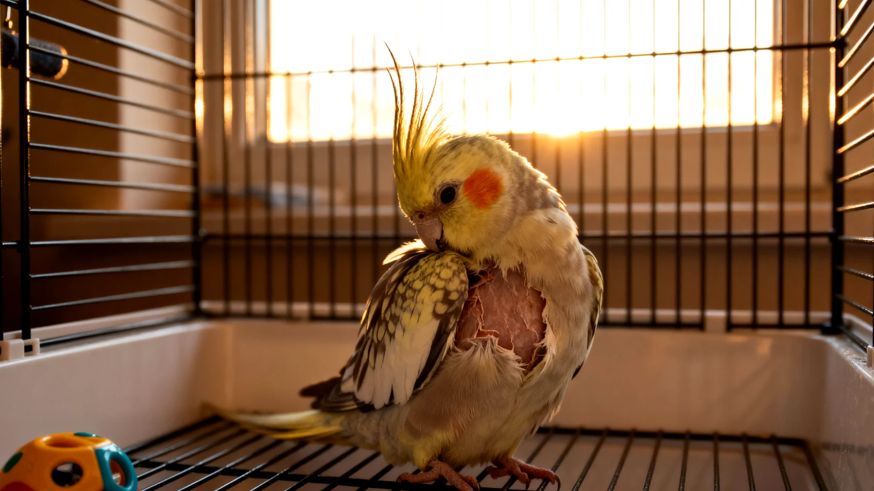 Nymphensittiche in Wohnungshaltung benötigen ausreichend Beschäftigung und Spielmöglichkeiten, um Langeweile, Verhaltensauffälligkeiten wie Federrupfen und psychische Probleme zu vermeiden"